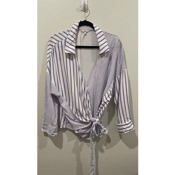 BUFFALO DAVID BITTON Wrap Purple Striped Blouse - Picture 1 of 4